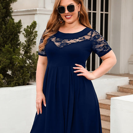 Plus Size Ruched Round Neck Short Sleeve Dress