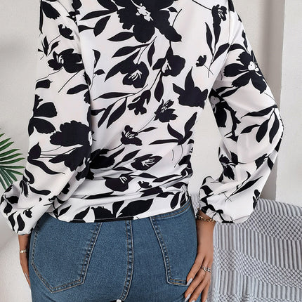 Printed V-Neck Long Sleeve Blouse