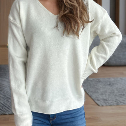 V-Neck Dropped Shoulder Long Sleeve Sweater