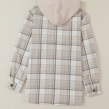 Plaid Removable Hood Button Up Shacket