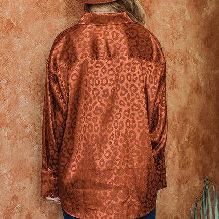 And The Why Satin Leopard Button Up Curved Hem Shirt