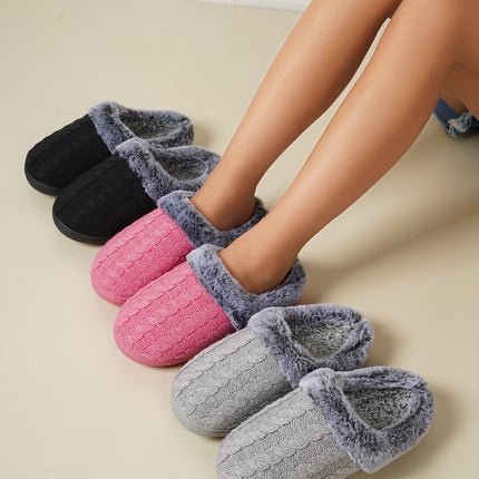 Cable-Knit Fluff Round Toe Slippers