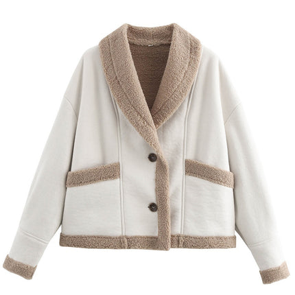 Fuzzy Collared Neck Long Sleeve Jacket