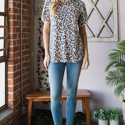 Heimish Leopard Round Neck Petal Sleeve T-Shirt