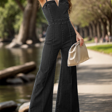 Spaghetti Strap Wide Leg Denim Overalls