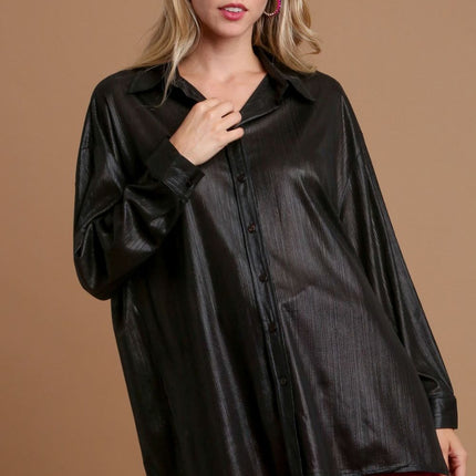 Umgee Side Slit Button Up Long Sleeve Shirt