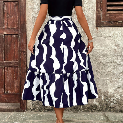 Printed Round Neck Short Sleeve Midi Dress