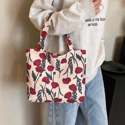 Printed Canvas Handbag with Zipper