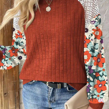 Printed Round Neck Long Sleeve Top