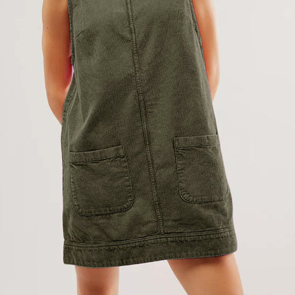 Round Neck Wide Strap Corduroy Mini Dress