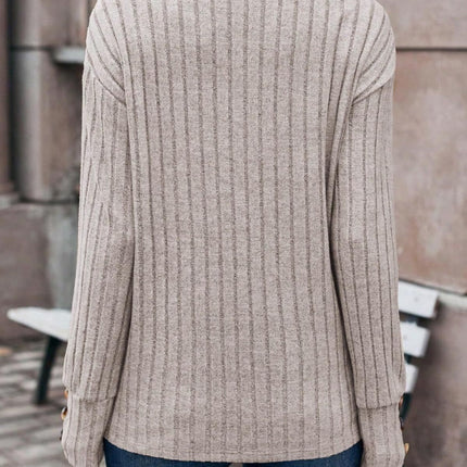 Ribbed V-Neck Long Sleeve T-Shirt