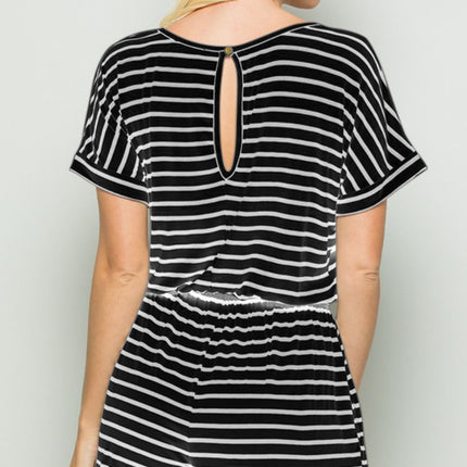 Heimish Full Size Striped Round Neck Short Sleeve Romper