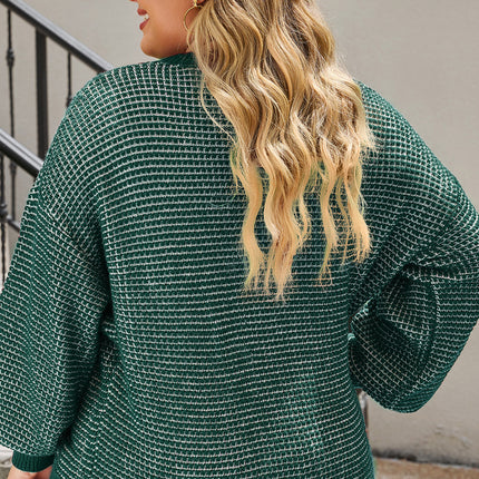 Plus Size Waffle-Knit Round Neck Dropped Shoulder Sweater