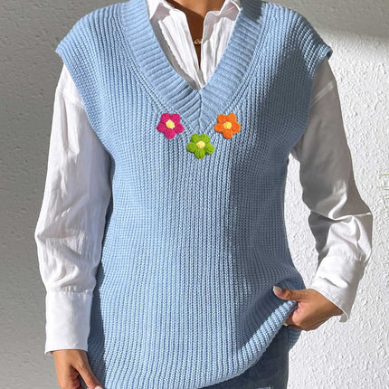 Flower V-Neck Sweater Vest