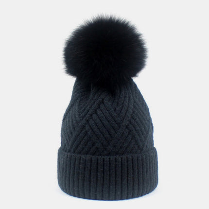 Thermal Knit Hat with Pompom