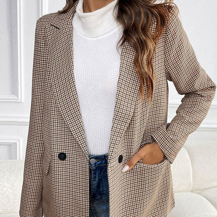 Perfee Plaid Lapel Collar Long Sleeve Blazer