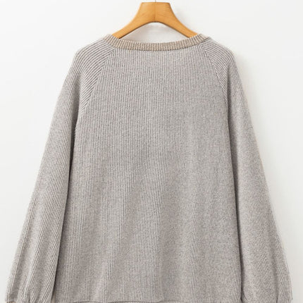 Contrast Quarter Button Round Neck Long Sleeve Top