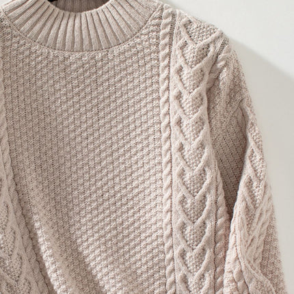 Cable-Knit Mock Neck Long Sleeve Sweater