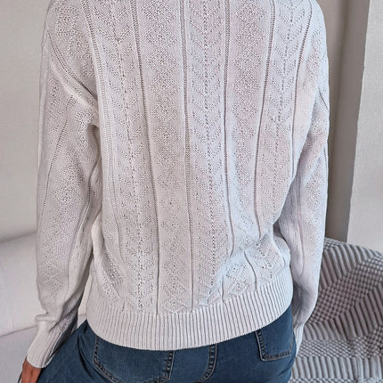 Cable-Knit V-Neck Long Sleeve Sweater