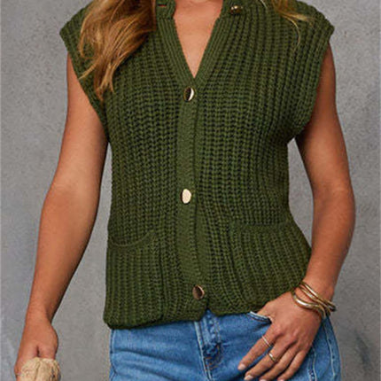 Button Down Sweater Vest with Pockets