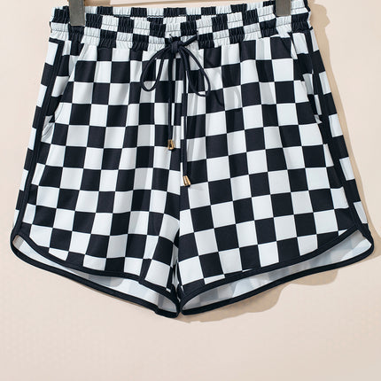 Drawstring Checkered Shorts with Pockets