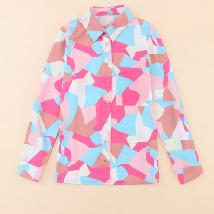 Double Take Multicolored Long Sleeve Collared Shirt