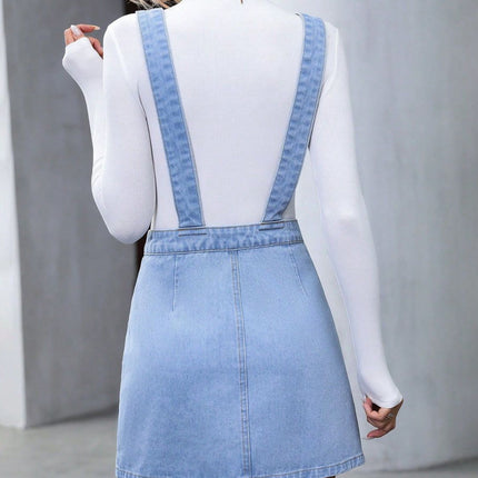 Wide Strap Denim Overall Dress