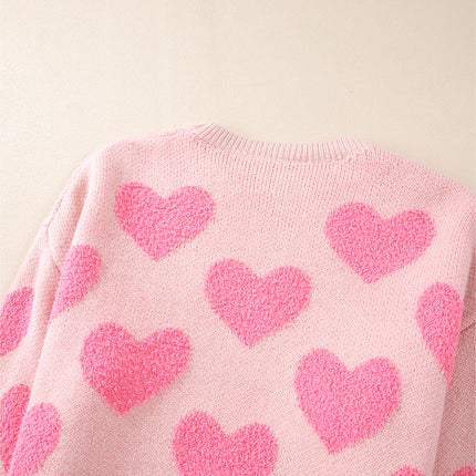 Valentine's Day Heart Jacquard Round Neck Sweater