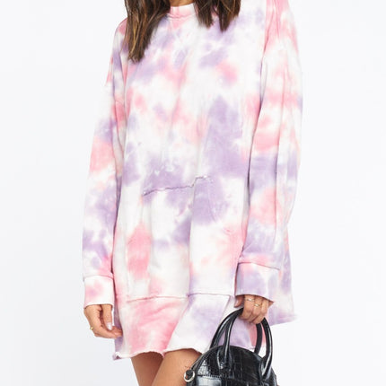 Pocketed Tie-Dye Round Neck Long Sleeve Dress