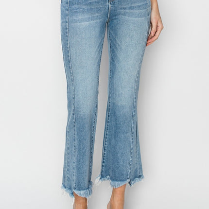 RISEN Full Size High Rise Frayed Hem Flare Jeans