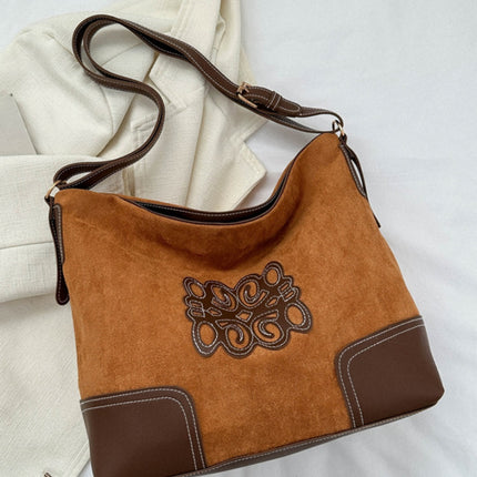 Suede Patch Adjustable Strap Tote Bag