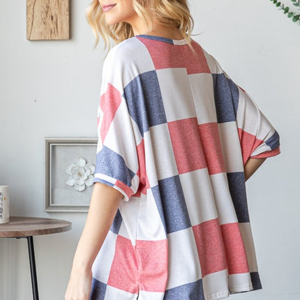 HOPELY Checkered Round Neck Half Sleeve T-Shirt