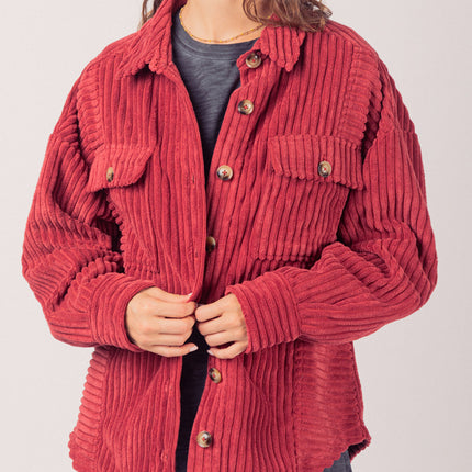 Button Up Long Sleeve Corduroy Jacket