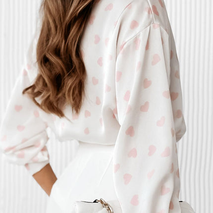 Heart Print Collared Neck Long Sleeve Shirt