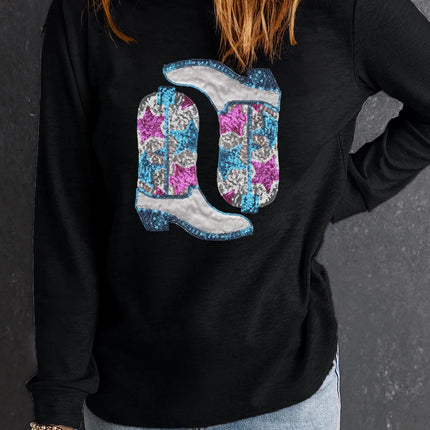 Boots Round Neck Long Sleeve Sweatshirt