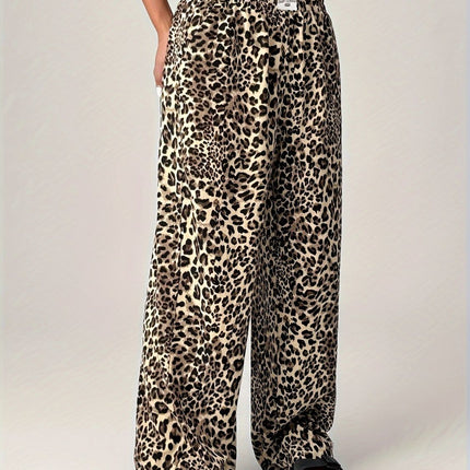 Leopard Wide Leg Pants with Pockets