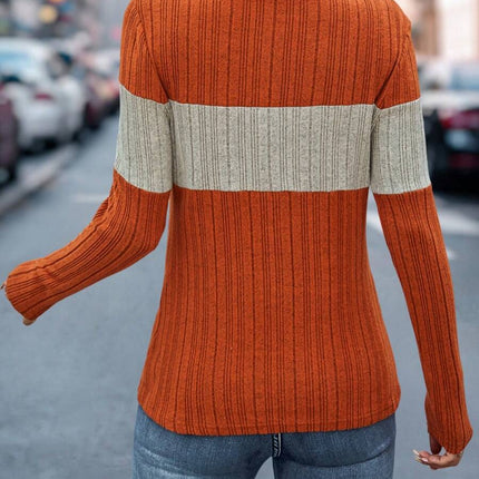 Color Block Round Neck Long Sleeve Top