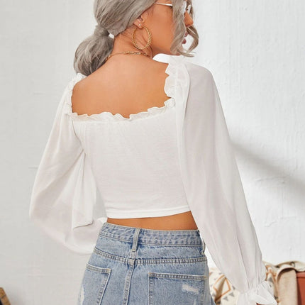 Mesh Sweetheart Neck Flounce Sleeve Top