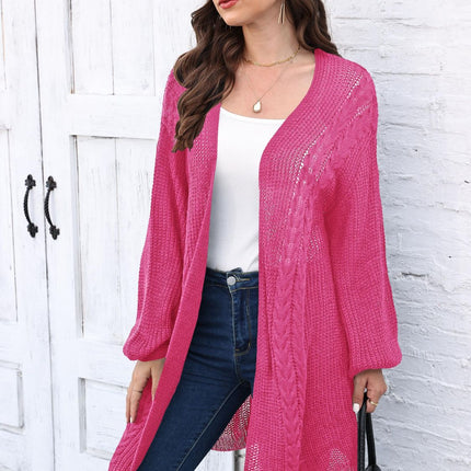 Cable-Knit Open Front Long Sleeve Cardigan