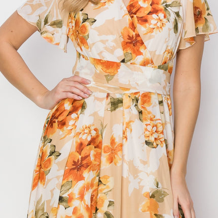 HYFVE Floral Tie Back Short Sleeve Slit Maxi Dress