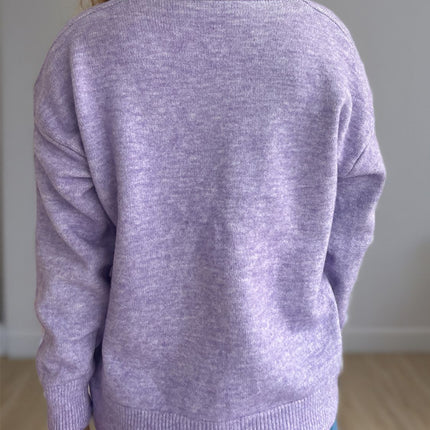 V-Neck Dropped Shoulder Long Sleeve Sweater