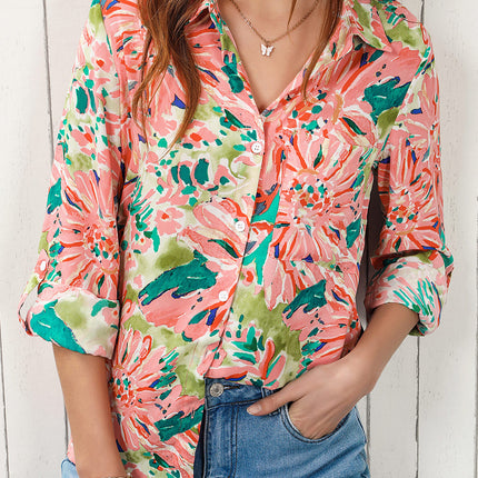 Double Take Floral Long Sleeve Collared Shirt