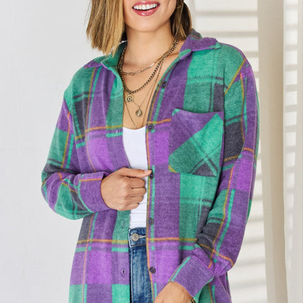 Zenana Plaid Button Up Long Sleeve Shacket