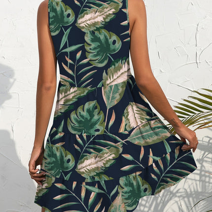 FAM-FAM Printed V-Neck Sleeveless Mini Dress