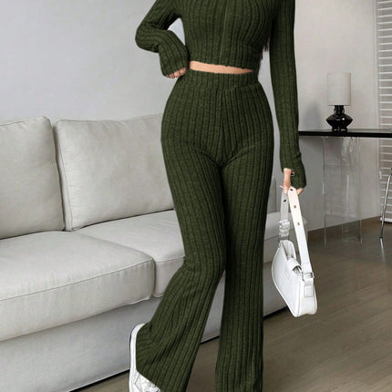 Zip Up Long Sleeve Top and Pants Set