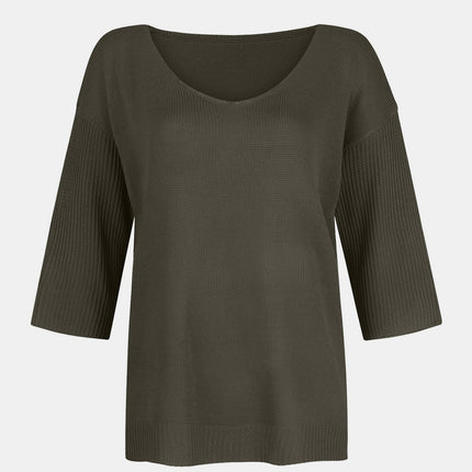 V-Neck Three-Quarter Sleeve Knit Top