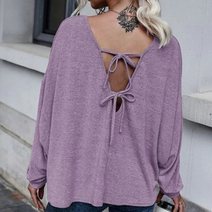 Full Size Double Tie Drop Shoulder Long Sleeve T-Shirt