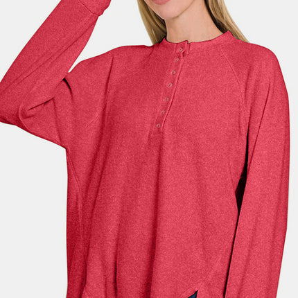 Zenana Full Size Brushed Melange Hacci High-Low Sweater