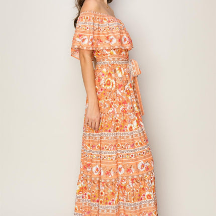 HYFVE Floral Off-Shoulder Tie Front Maxi Dress