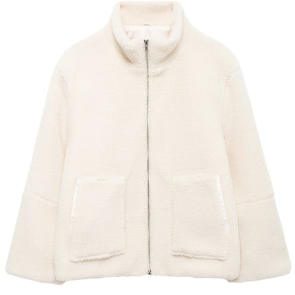 Turtleneck Zip Up Long Sleeve Plush Jacket